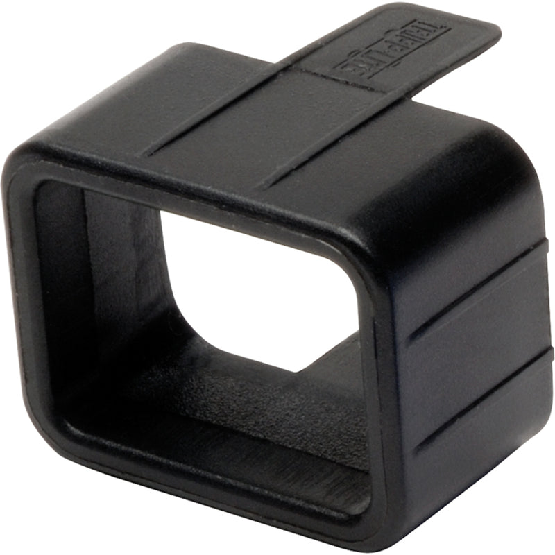 Side angle view of black plug-lock insert showing internal cavity and construction