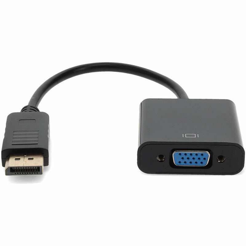 Close-up detail of DisplayPort and VGA connections on adapter