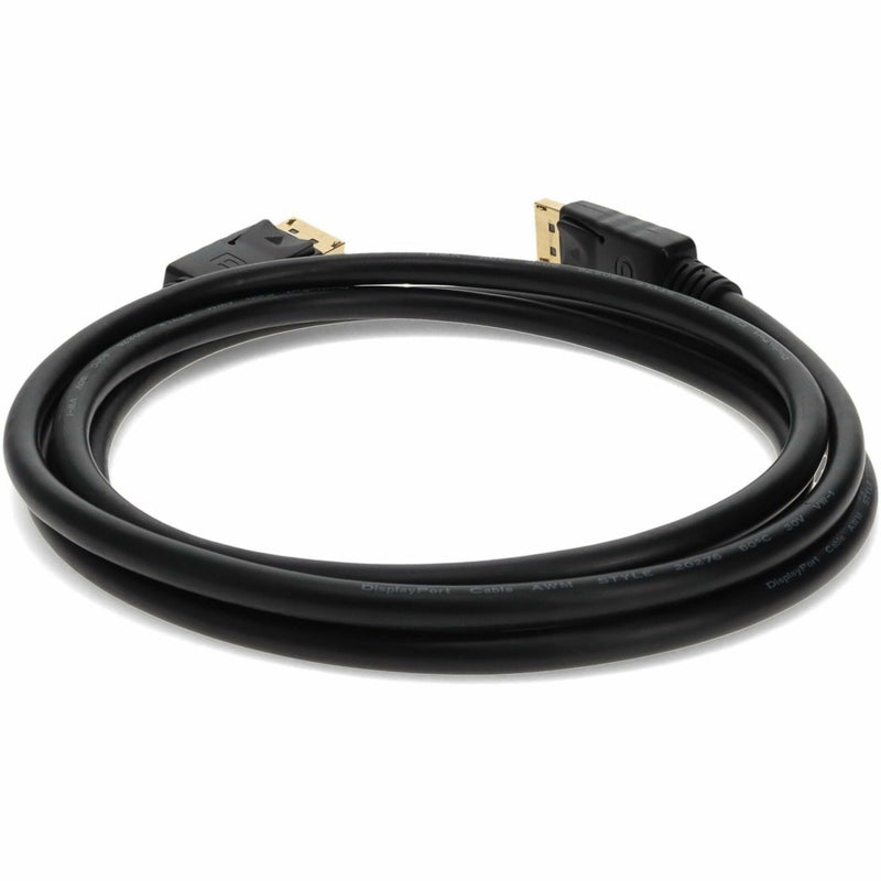 DisplayPort cable showing natural curve and connector detail from top view