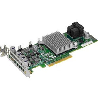 Supermicro AOC-S3008L-L8E SAS RAID controller card featuring eight internal ports, aluminum heatsink, and low-profile PCIe form factor-alternate-image1