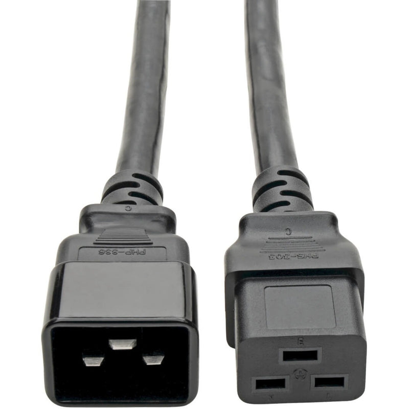 Close-up view of C19 and C20 power connectors showing detailed pin configuration and build quality