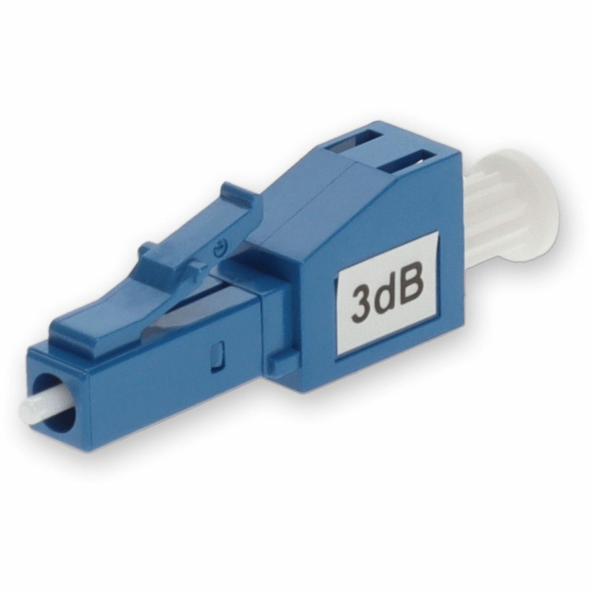 Front view of blue LC/PC 3dB fiber optic attenuator showing male connector end-alternate-image1