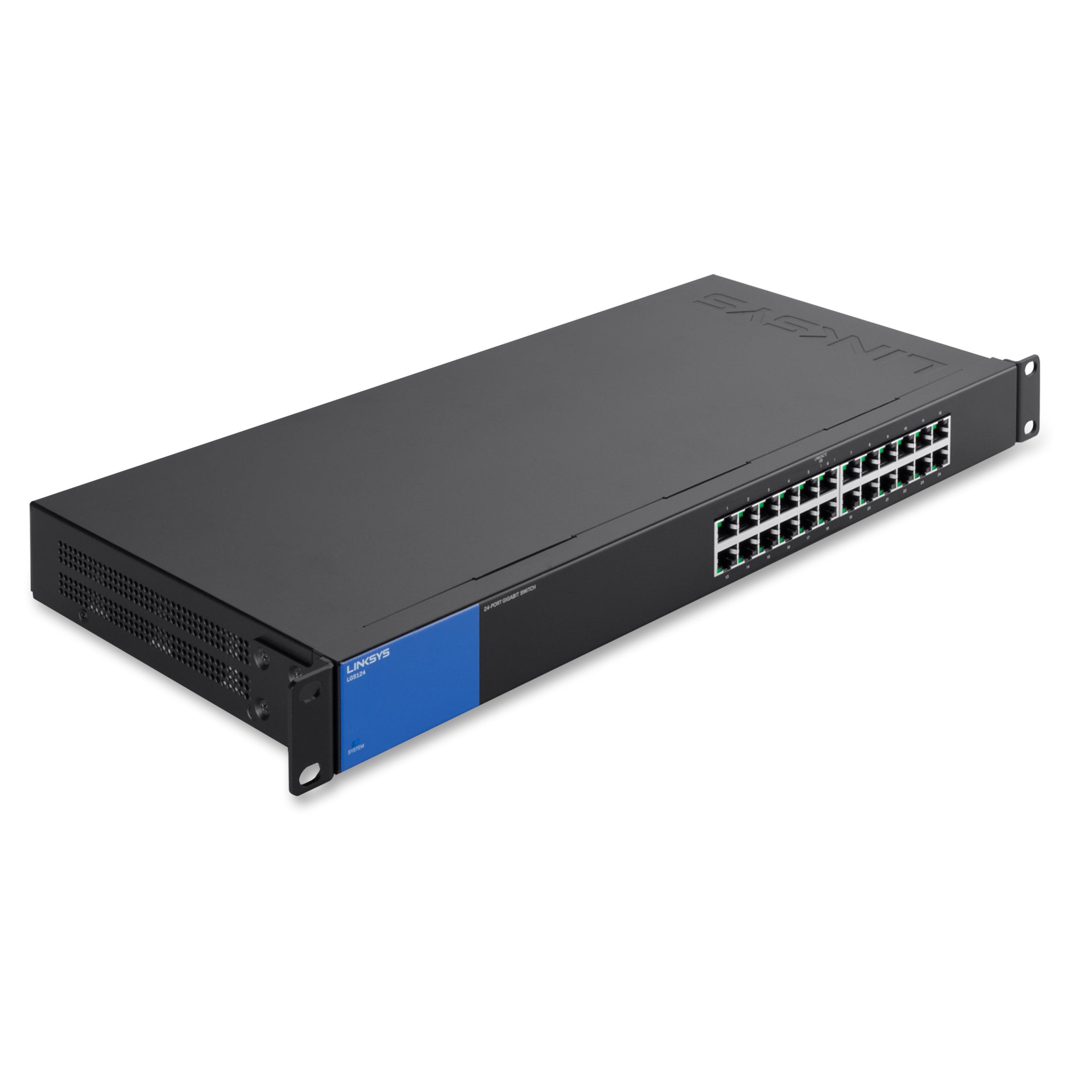 Linksys LGS124 24-Port Gigabit Ethernet Switch, Rack-mountable, 10/100/1000Base-T Network, QoS Traffic Prioritization, Energy Star Certified, Auto-sensing Ports, Power Saving Features (Lifetime Warranty)