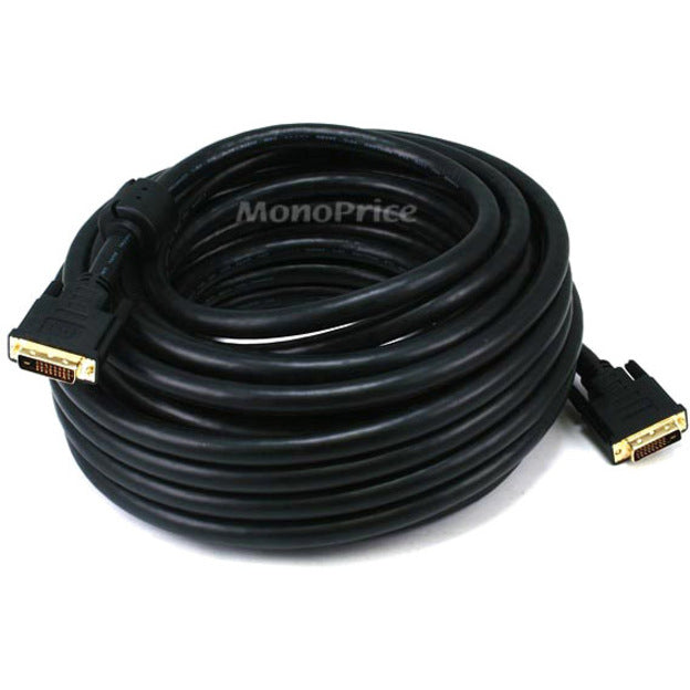 50 foot black Monoprice Dual Link DVI-D cable coiled showing full length