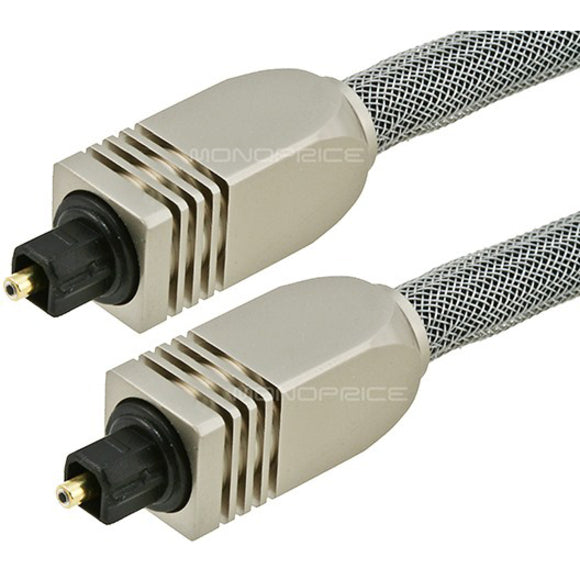 Detailed view of metal Toslink connectors with gold-plated terminals