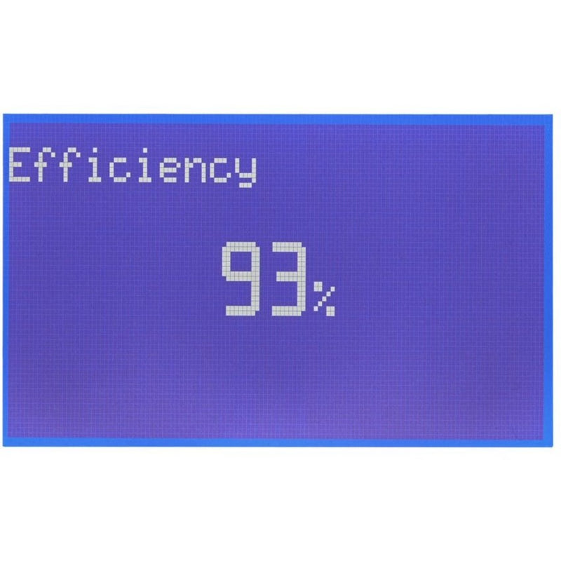 LCD screen display showing 93% efficiency rating for Eaton battery module