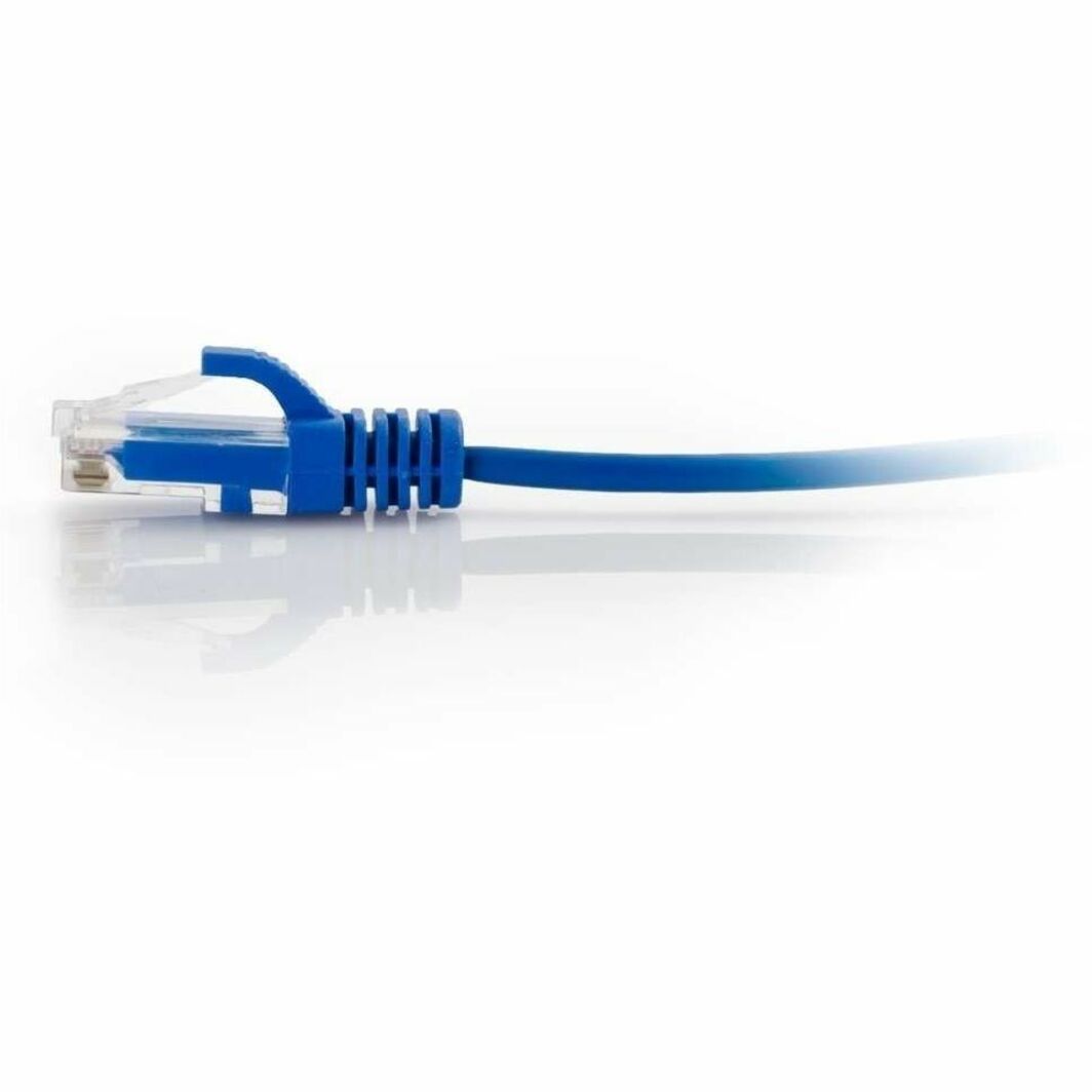 Side profile of slim Cat6 ethernet cable showing blue snagless boot and connector design-alternate-image2