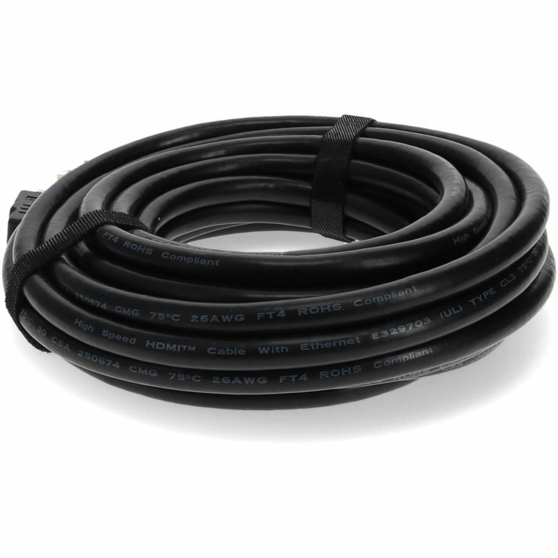 50-foot black HDMI 1.4 cable with ethernet coiled with cable management straps