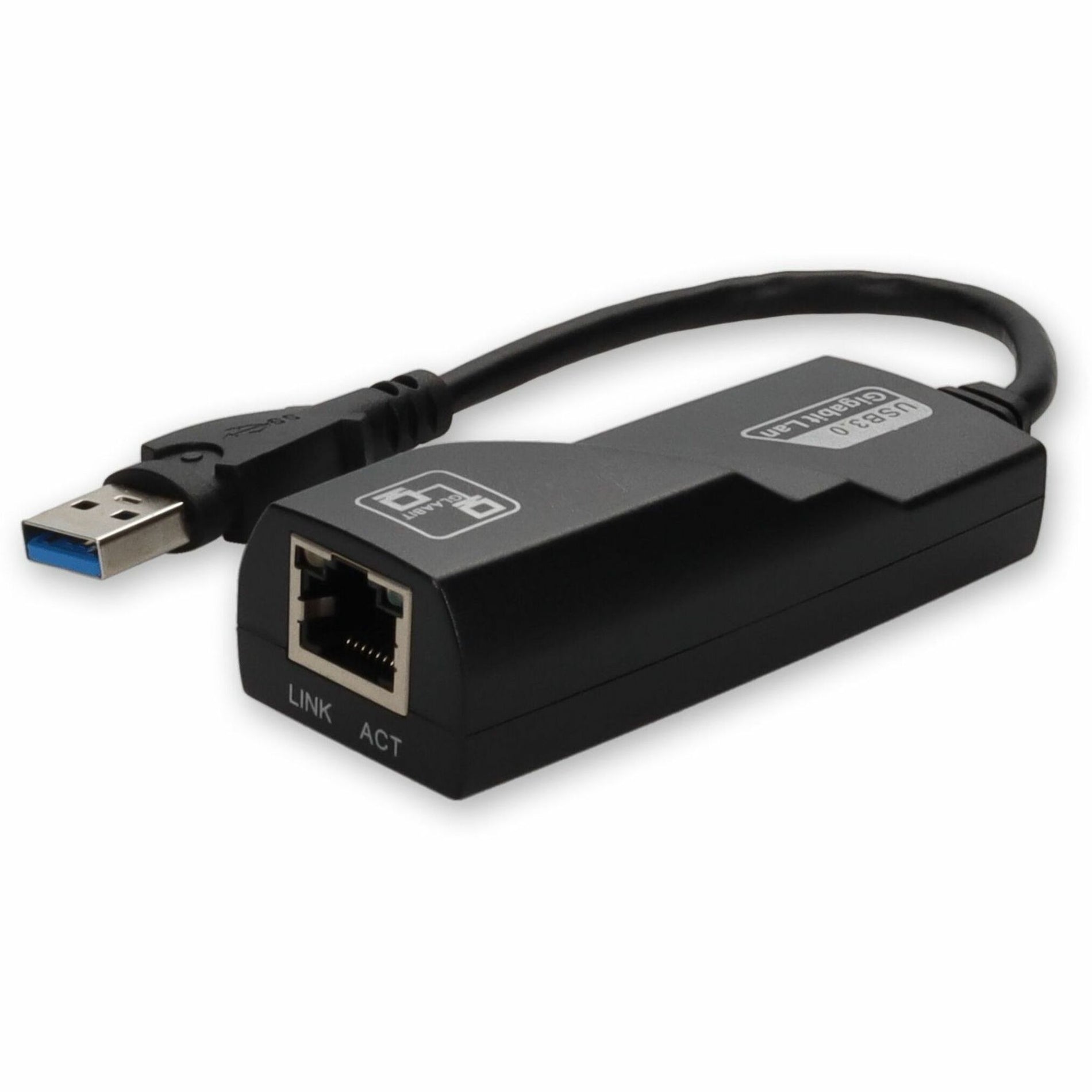 AddOn USB 3.0 to Gigabit Ethernet adapter showing RJ-45 port and status indicators-alternate-image1