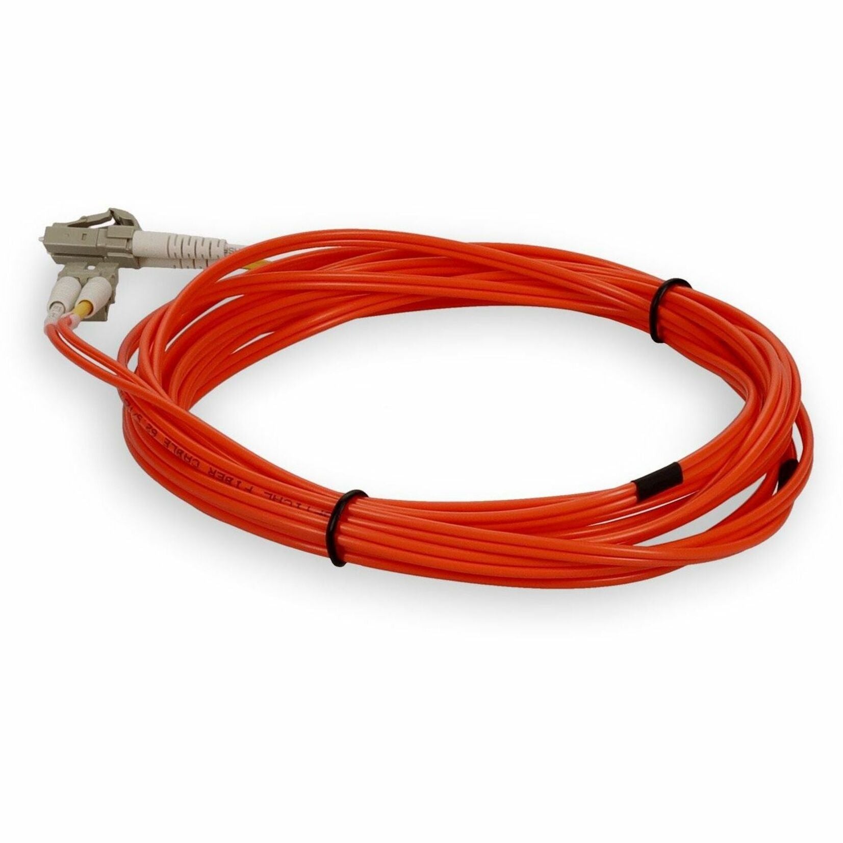 Orange fiber patch cable with cable management clips shown at diagonal angle-alternate-image3