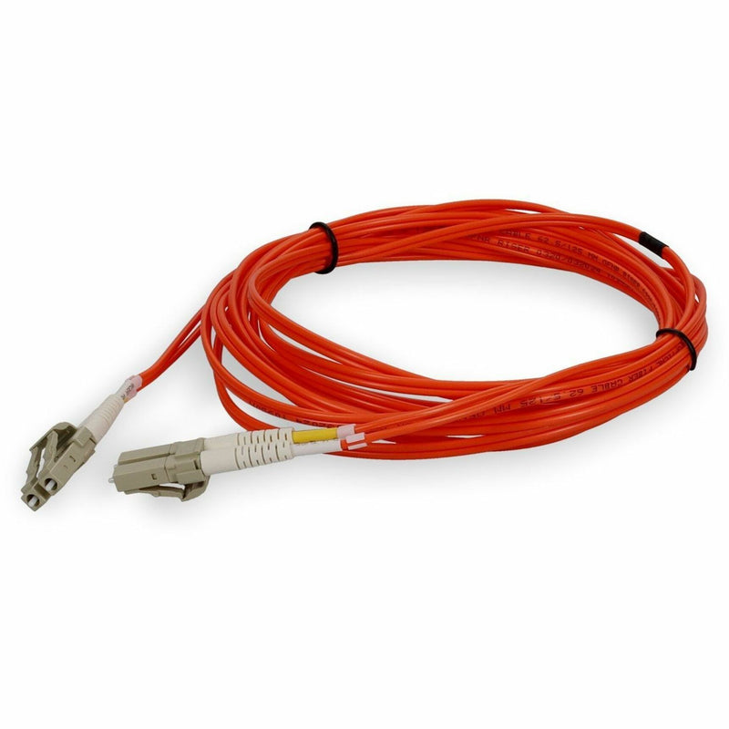 4 meter orange multimode fiber patch cable with LC connectors shown at angle