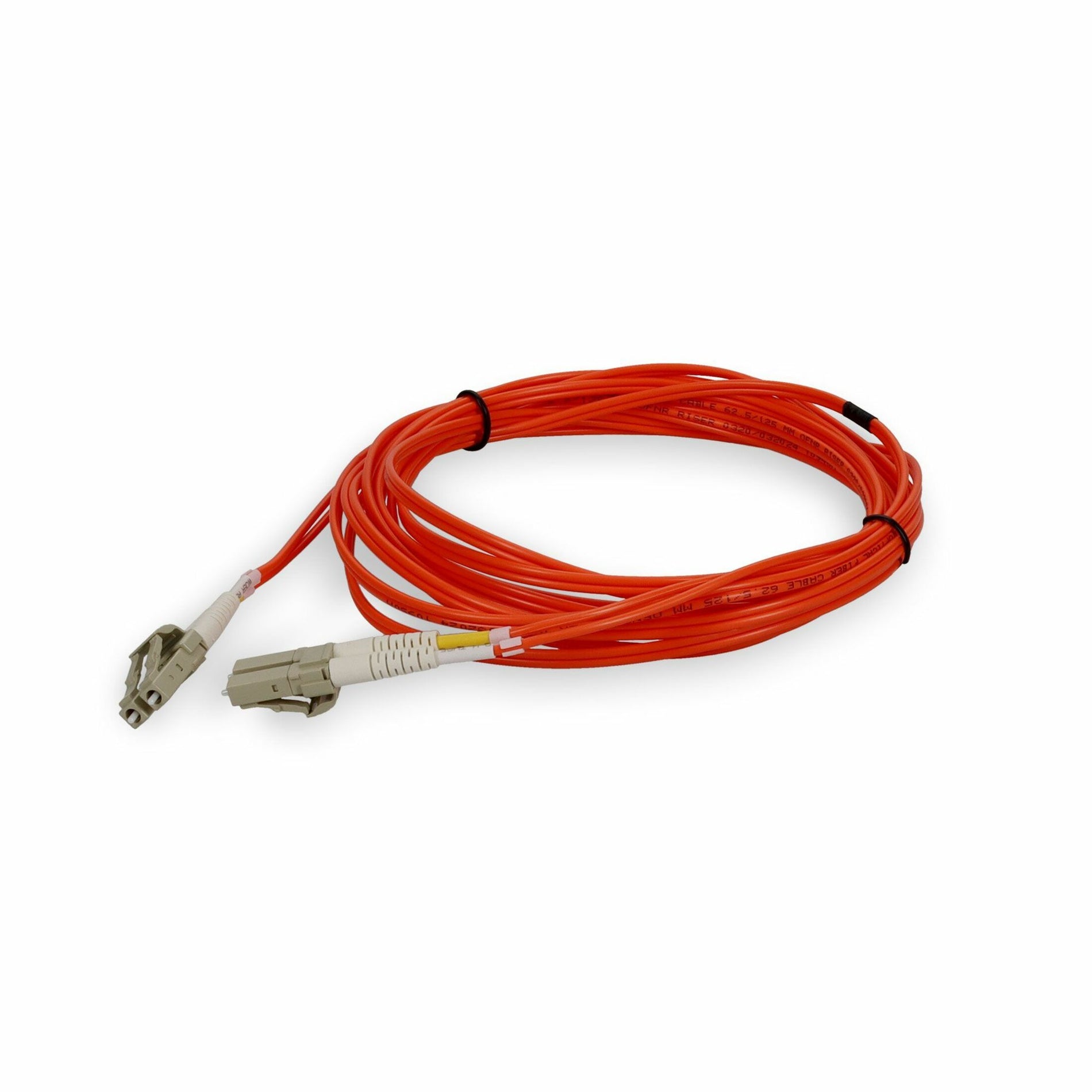 8-meter orange multimode fiber optic patch cable with LC connectors and cable management clips-alternate-image1