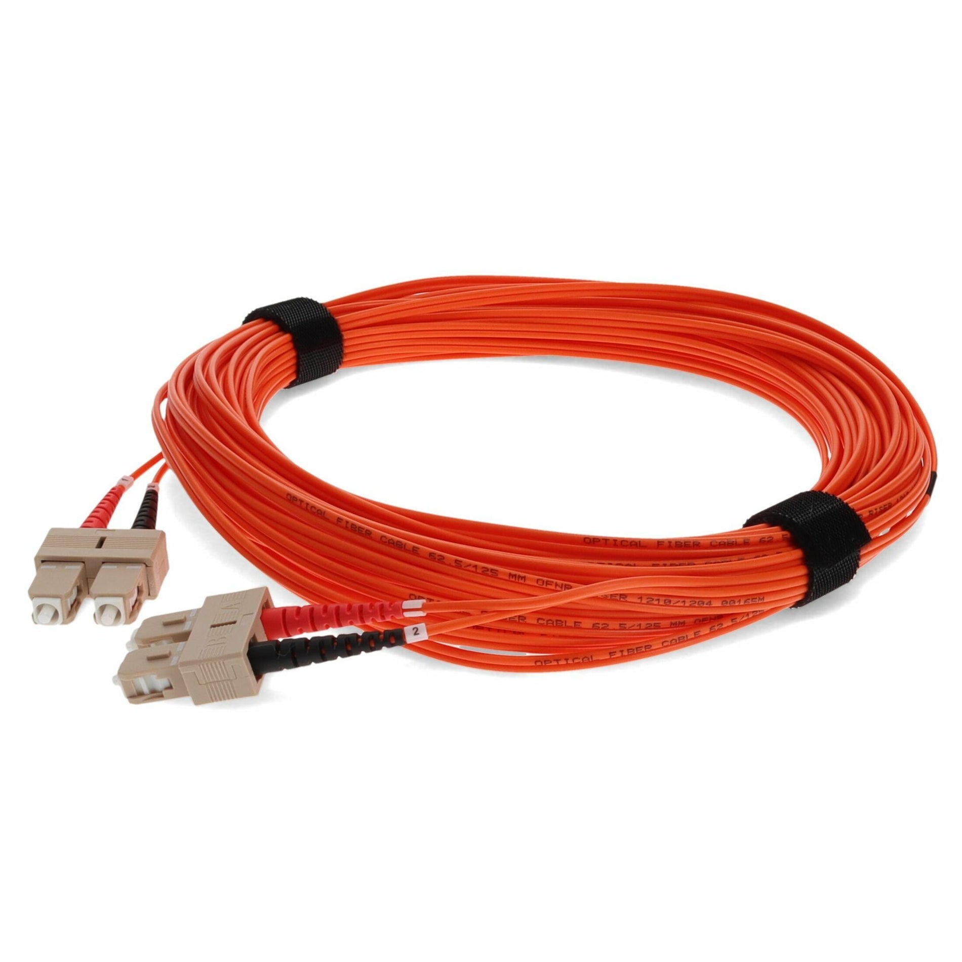 15-meter orange multimode fiber optic patch cable with SC connectors on both ends and protective strain relief-alternate-image2