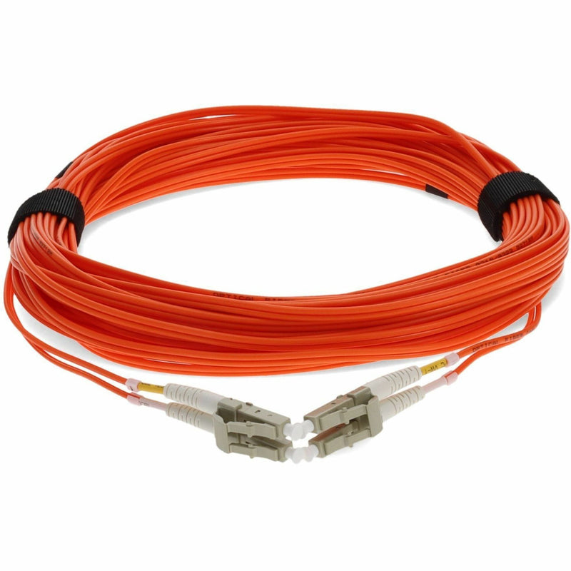 Full length view of orange fiber cable with complete feature set