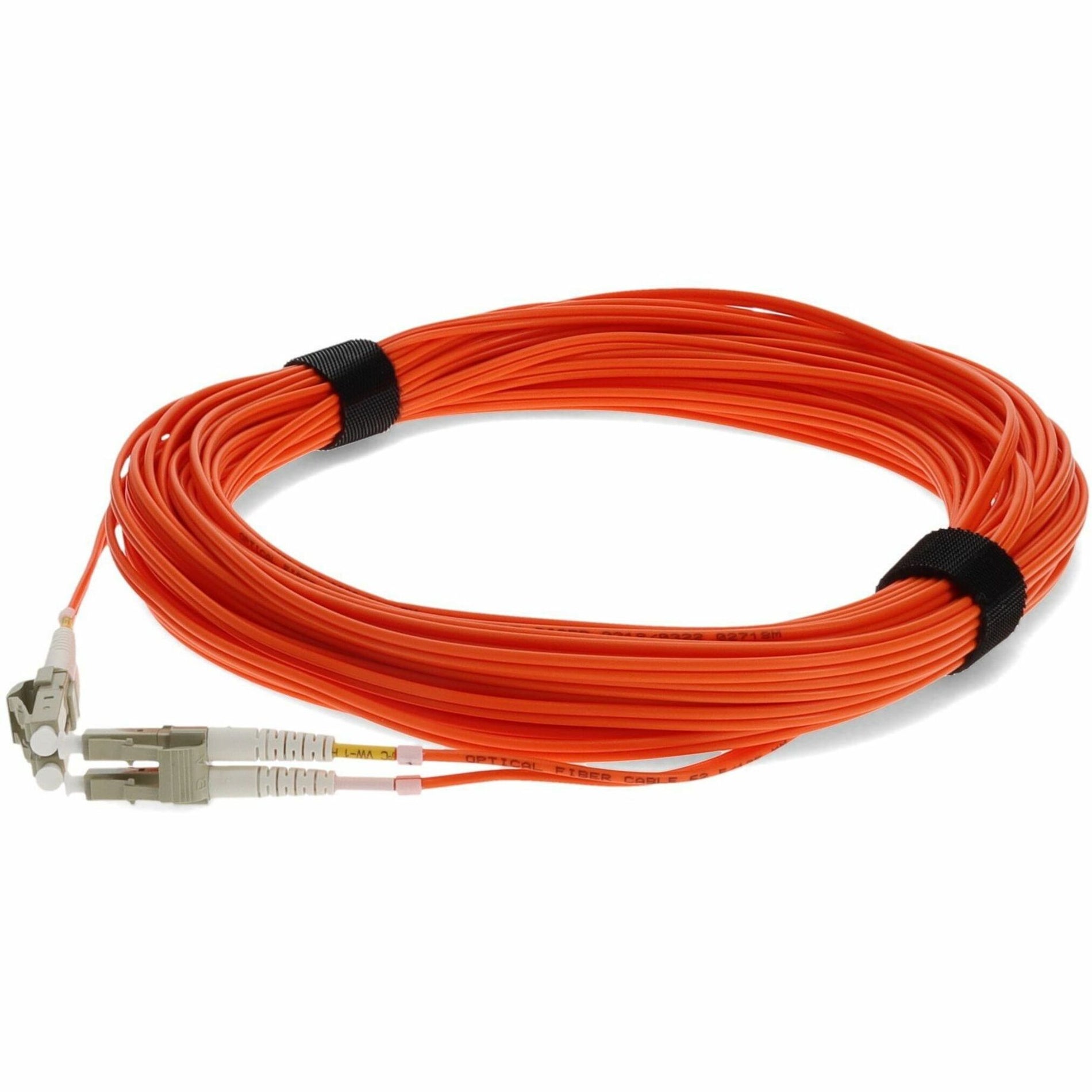 15-meter orange multimode fiber patch cable with LC connectors and cable management straps-alternate-image1