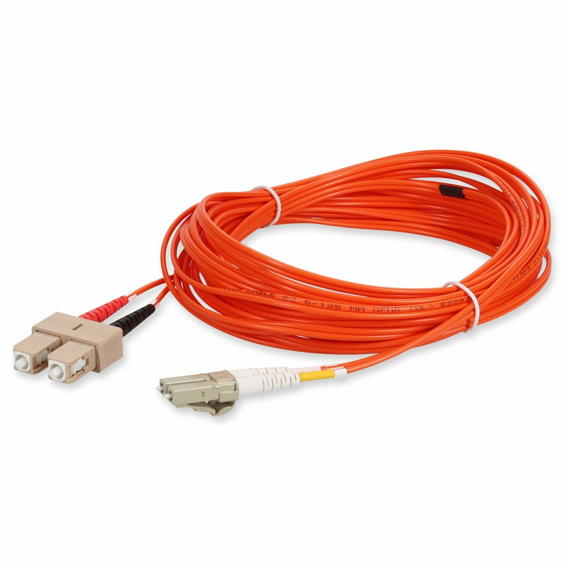 Close-up view of orange fiber optic cable connectors and strain relief-alternate-image5