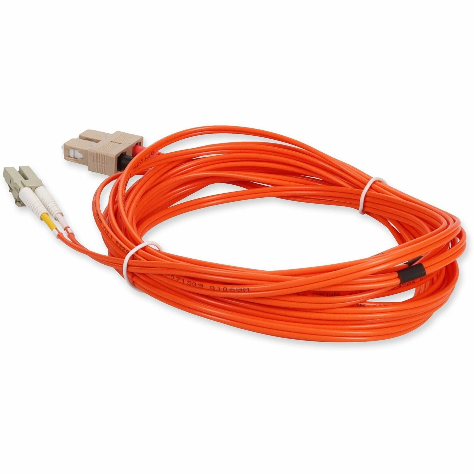 Side view of orange multimode fiber cable showing full length and connector detail-alternate-image2