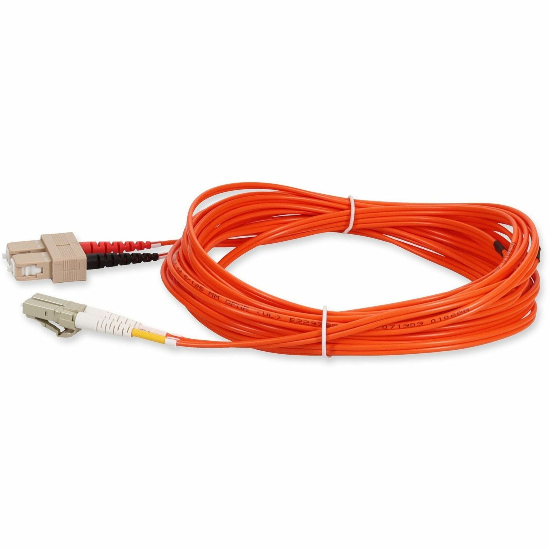 2-meter orange multimode fiber patch cable with LC and SC connectors shown at an angle-alternate-image1