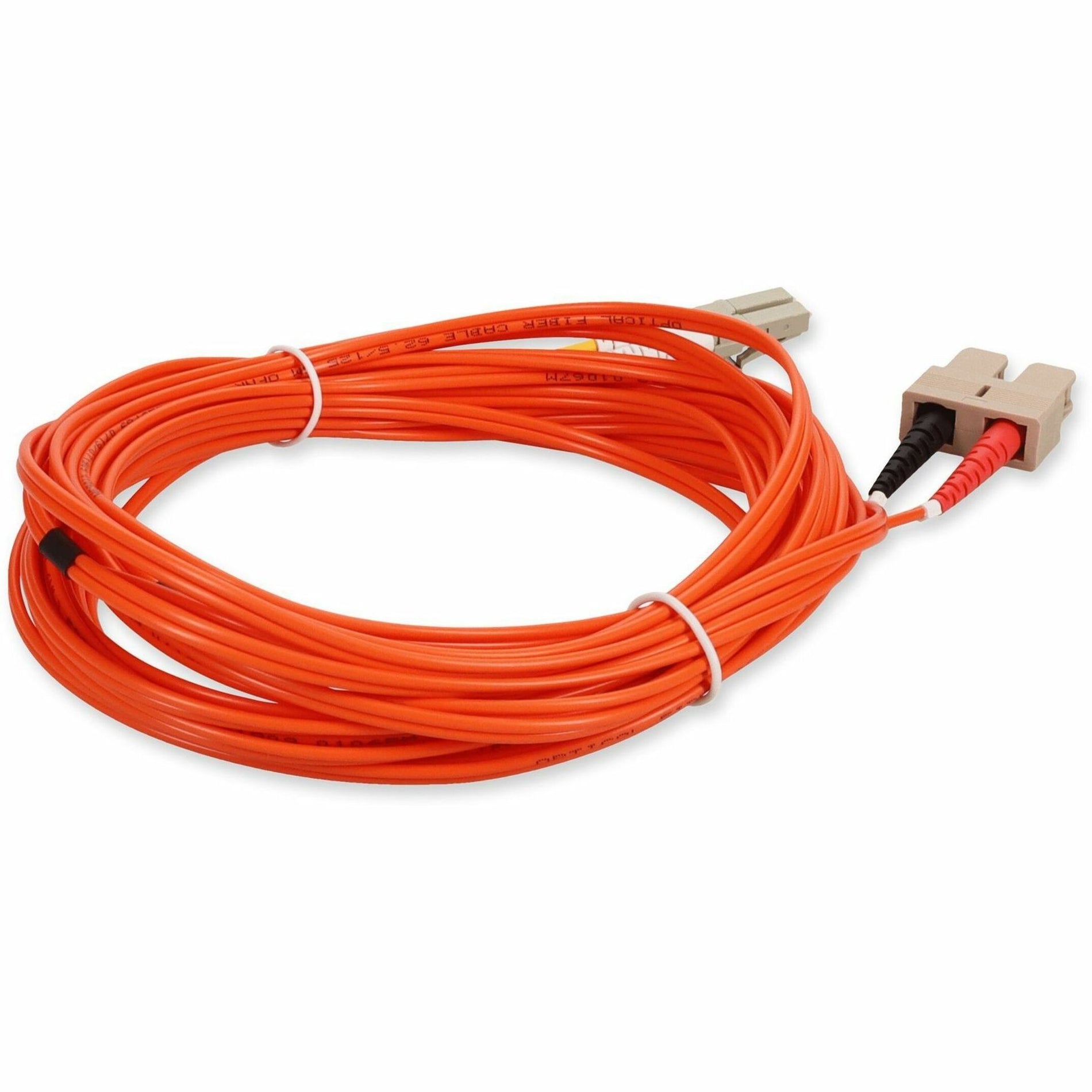 Diagonal view of orange fiber optic cable showing connector detail and cable coil-alternate-image4