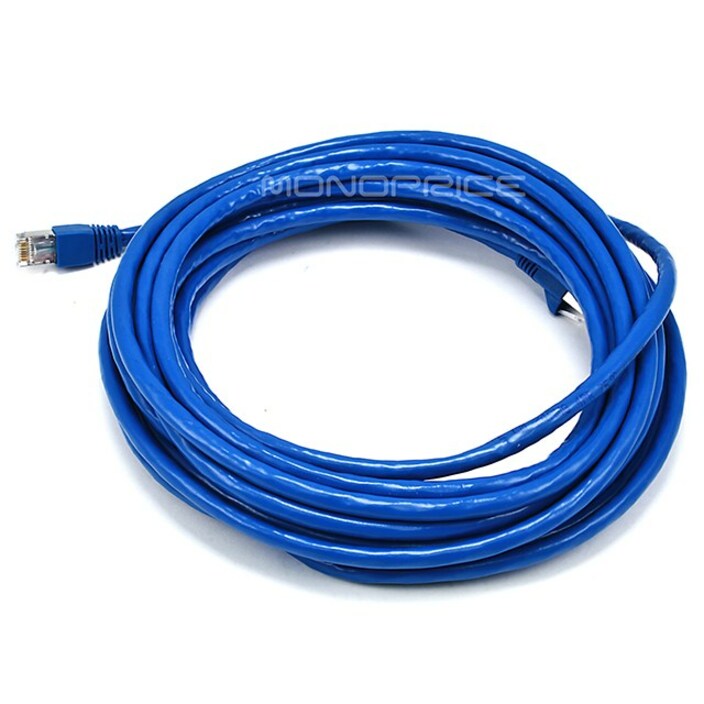 25-foot blue Cat6A ethernet cable with RJ-45 connectors coiled against white background showing Monoprice branding-alternate-image1