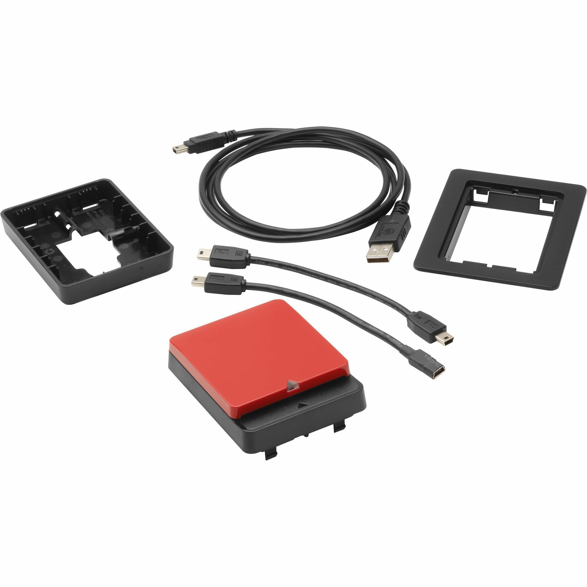 HP SmartCard SIPRNET Solution components including red smart card reader, mounting frames, and USB connection cables-alternate-image1