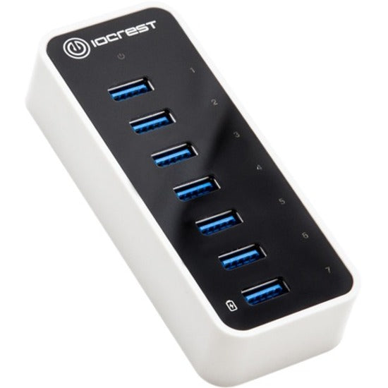 SYBA Multimedia 7-port USB 3.0 hub in white and black design with blue USB ports