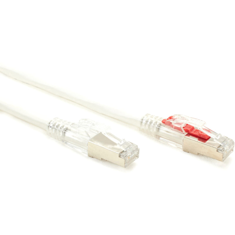 Detailed view of CAT6A cable ends showing contrast between standard and security-enabled connectors