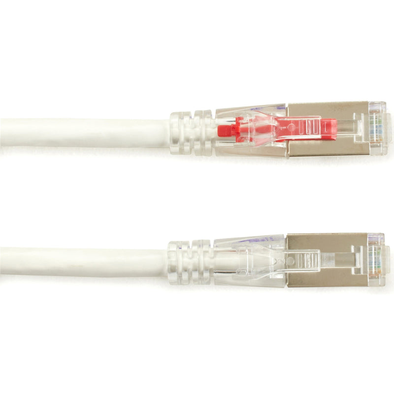 Side-by-side comparison of standard and security-enabled CAT6A connectors with red locking mechanism