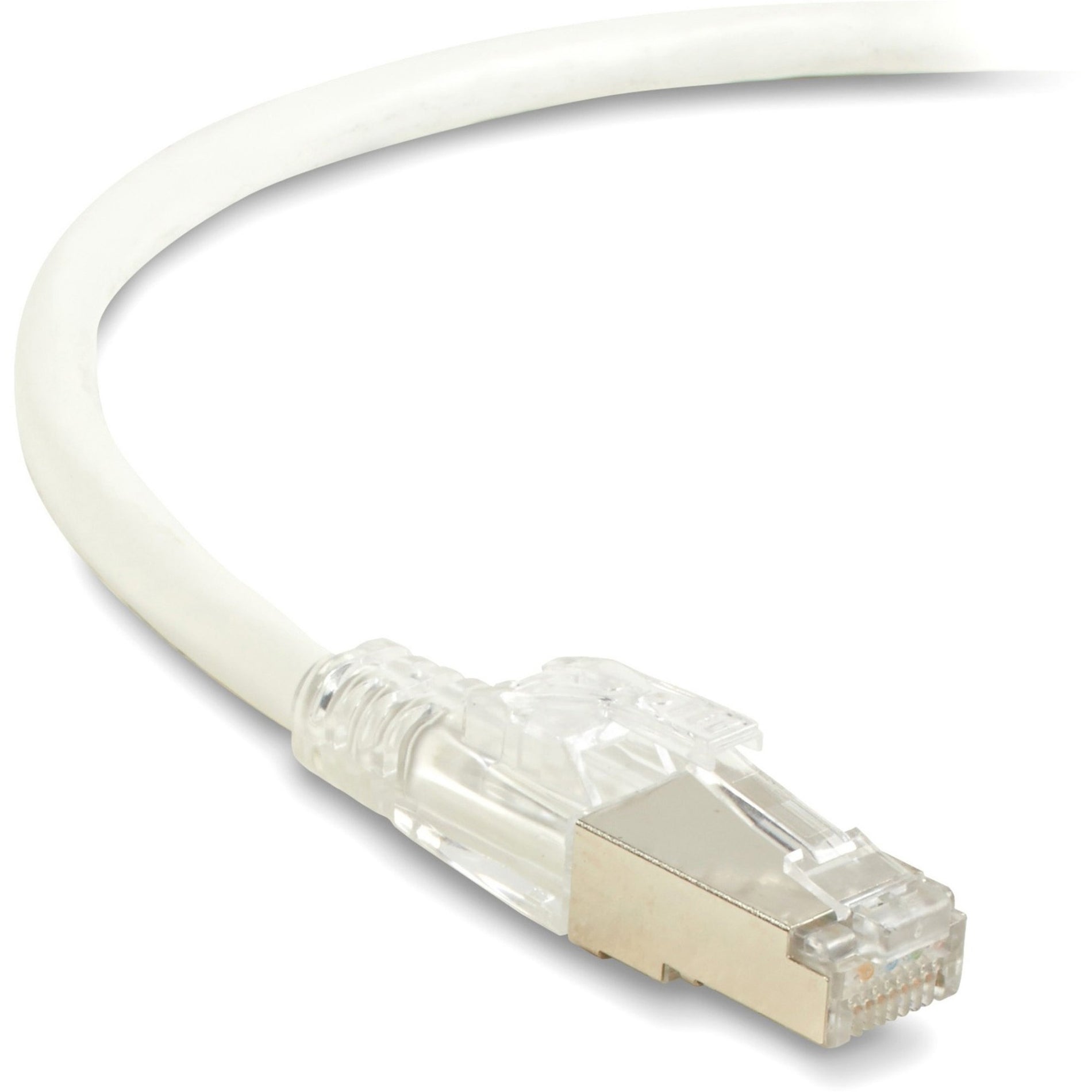 Close-up view of CAT6A cable connector showing gold-plated contacts and white snagless boot-alternate-image1