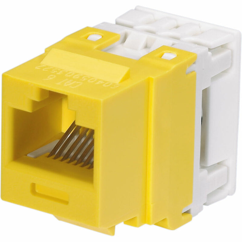 Yellow and white Category 6 RJ-45 keystone jack module with punchdown terminals