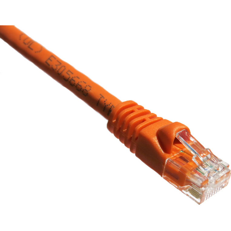 Detailed view of orange Cat5e cable showing molded strain relief boot and cable jacket construction-alternate-image2