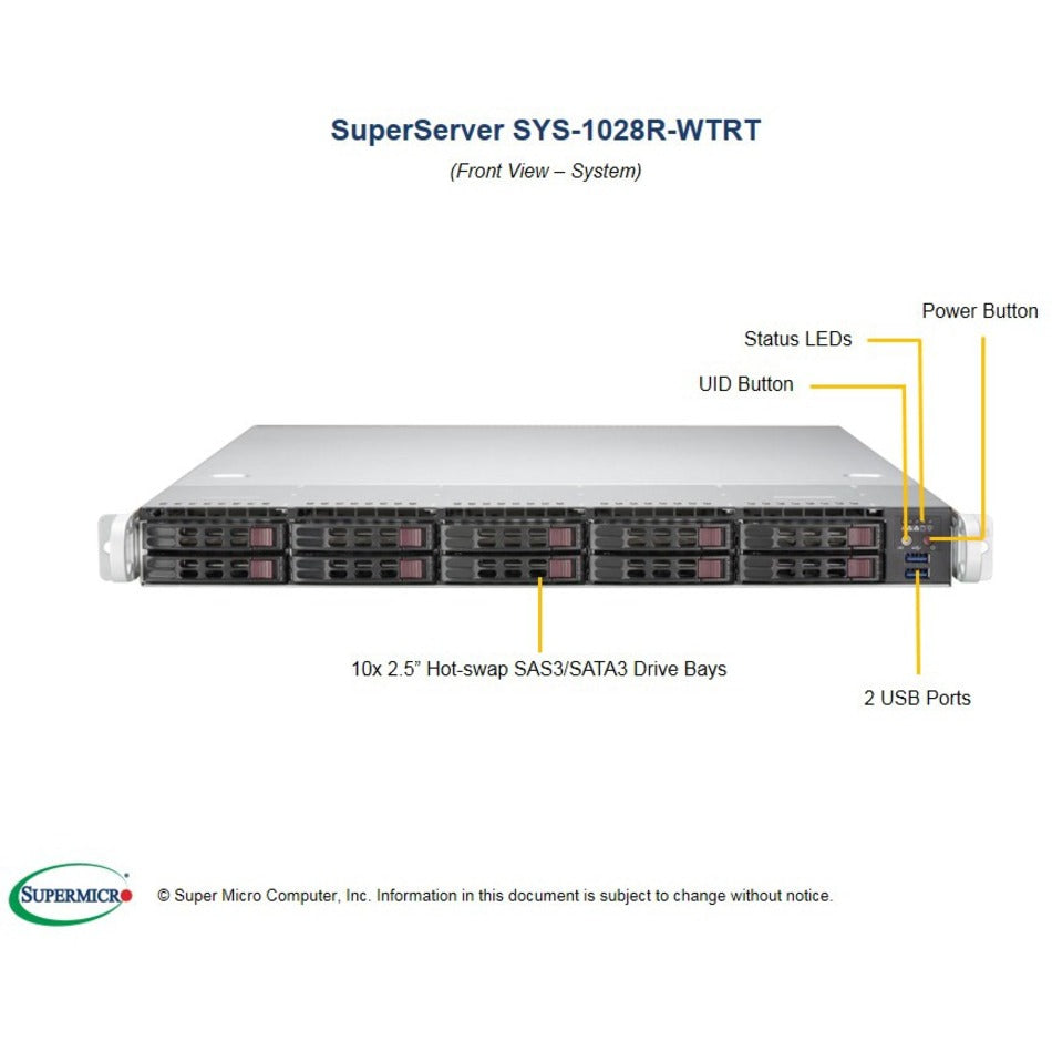 Supermicro 1U RM DP LGA2011 WIO SERVER DDR4 HASWELL RPS SATA SFF 10G (SYS-1028R-WTRT)