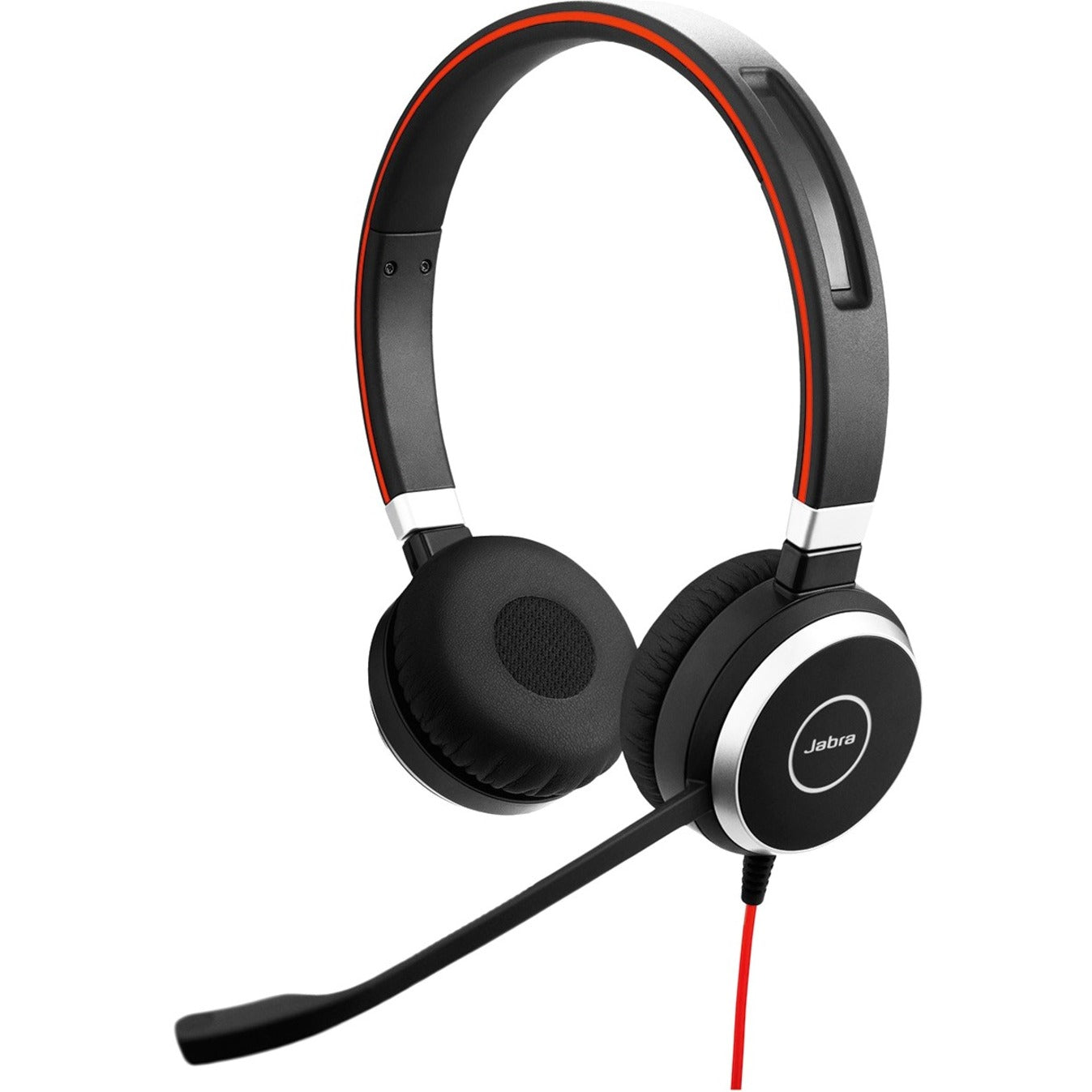 Jabra Evolve 40 UC Stereo headset angled view displaying ear cup design and adjustable microphone boom-alternate-image2