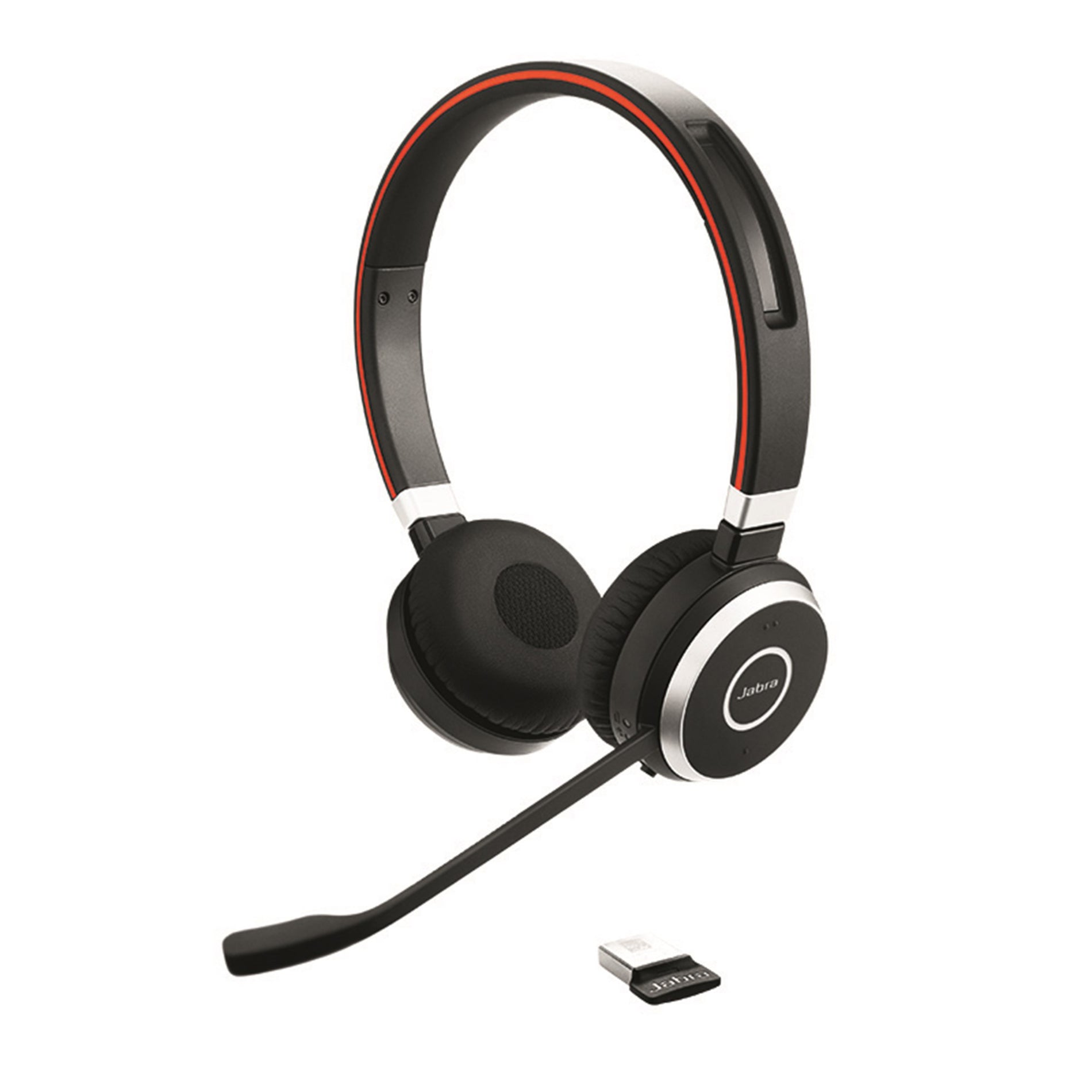 Front view of Jabra Evolve 65 UC Stereo headset showing adjustable headband and ear cushions-alternate-image2