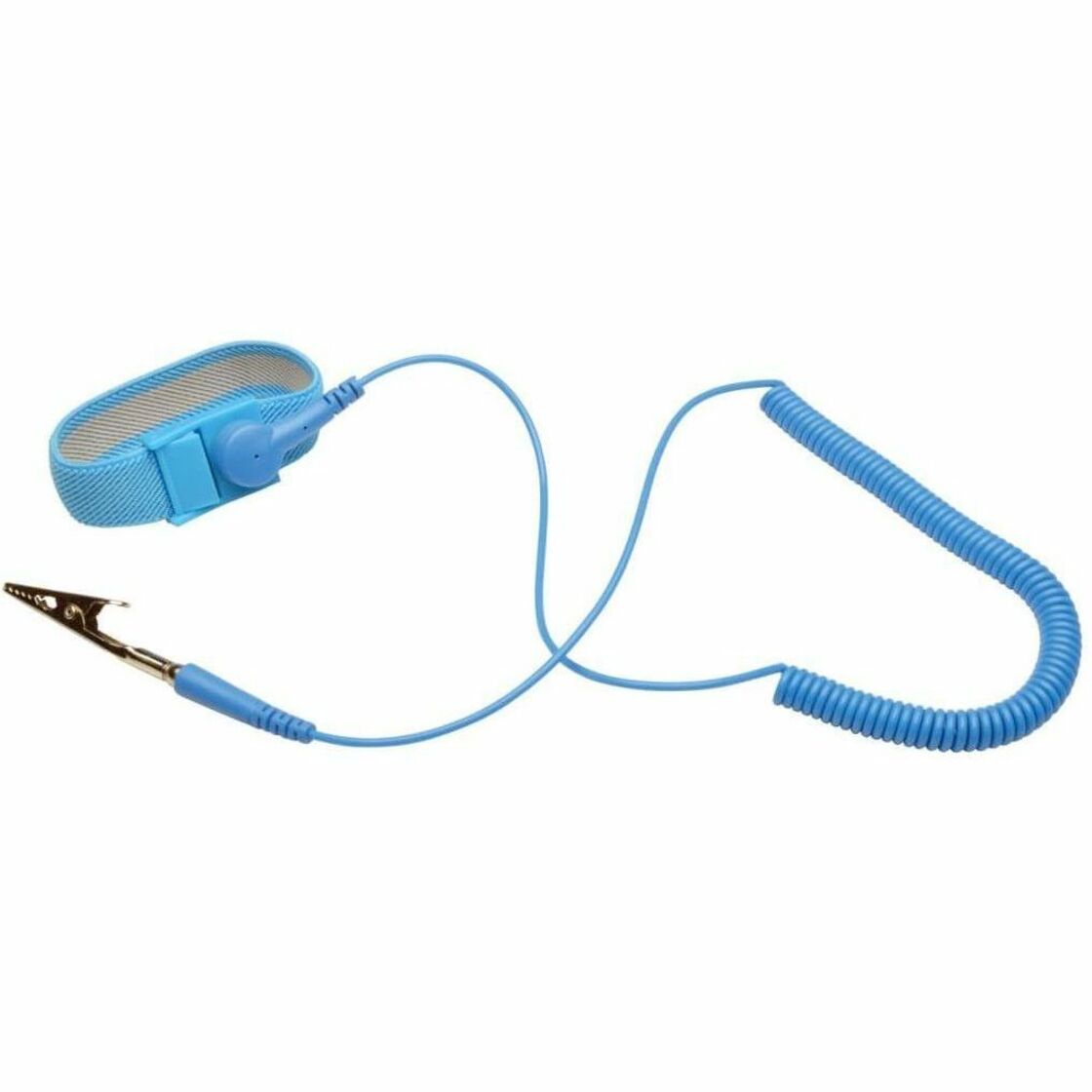 Tripp Lite anti-static wrist strap with blue adjustable band and coiled grounding wire with alligator clip-alternate-image1