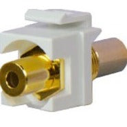 Front view of white On-Q 3.5mm stereo coupler insert with gold-plated connector-alternate-image1