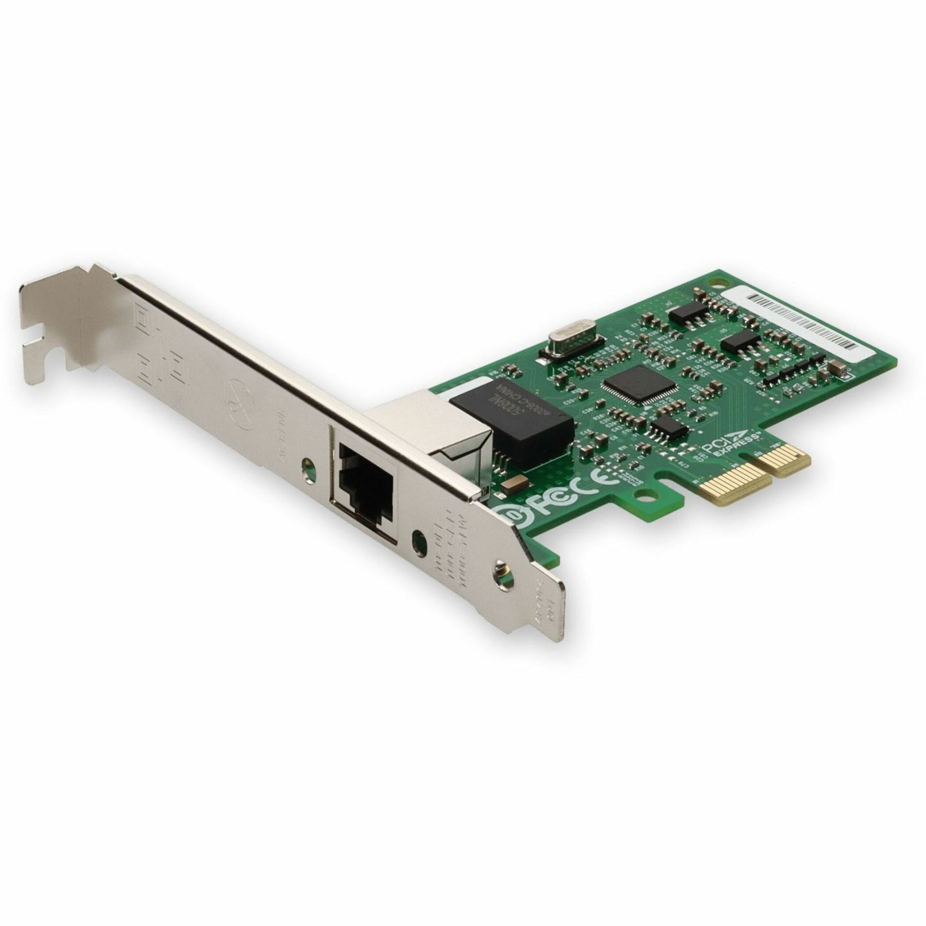 Front view of Intel I210T1 Gigabit Ethernet PCIe network card with RJ-45 port and metal bracket-alternate-image1