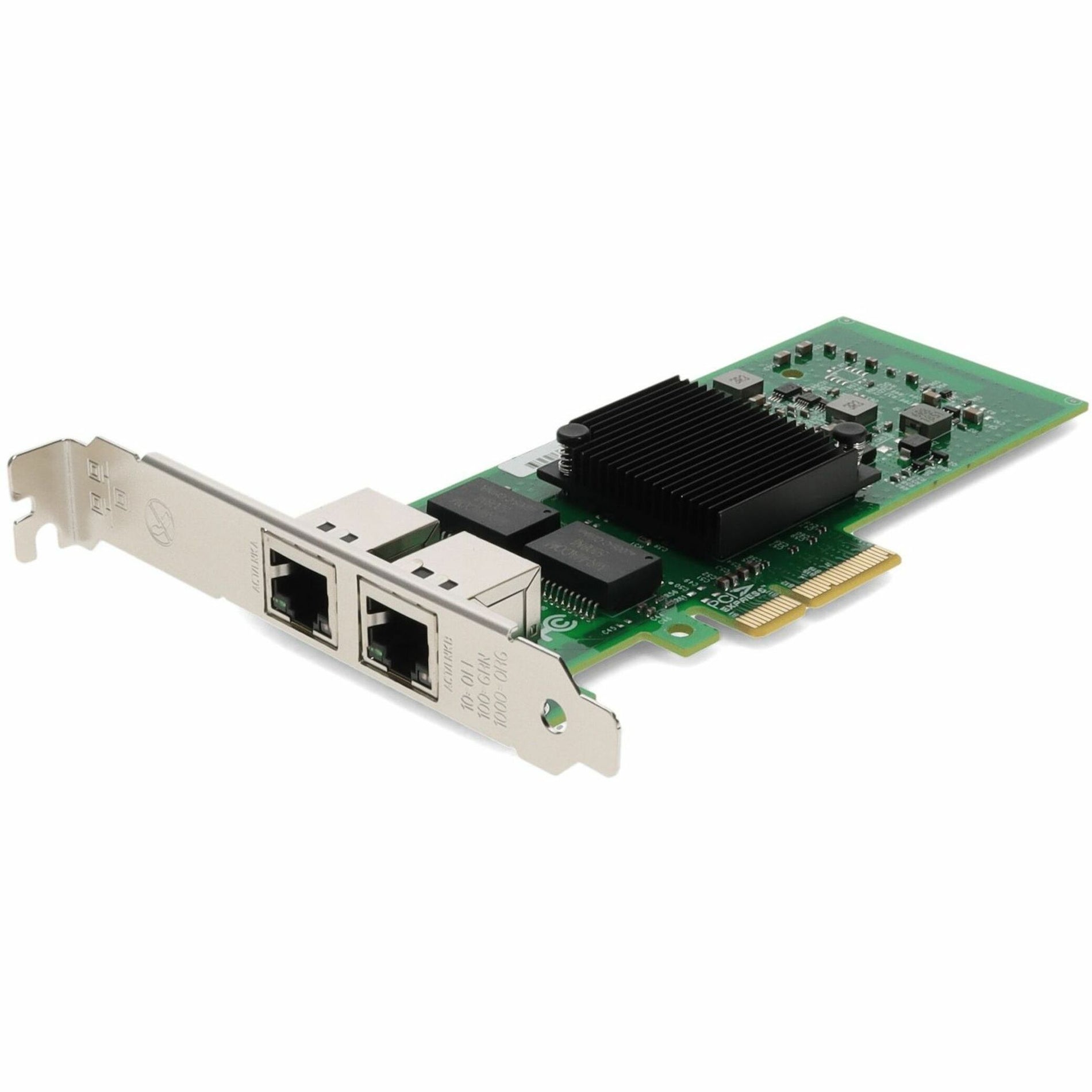 Front view of AddOn HP KU004AA dual-port Gigabit Ethernet network card showing RJ-45 ports and heatsink-alternate-image1