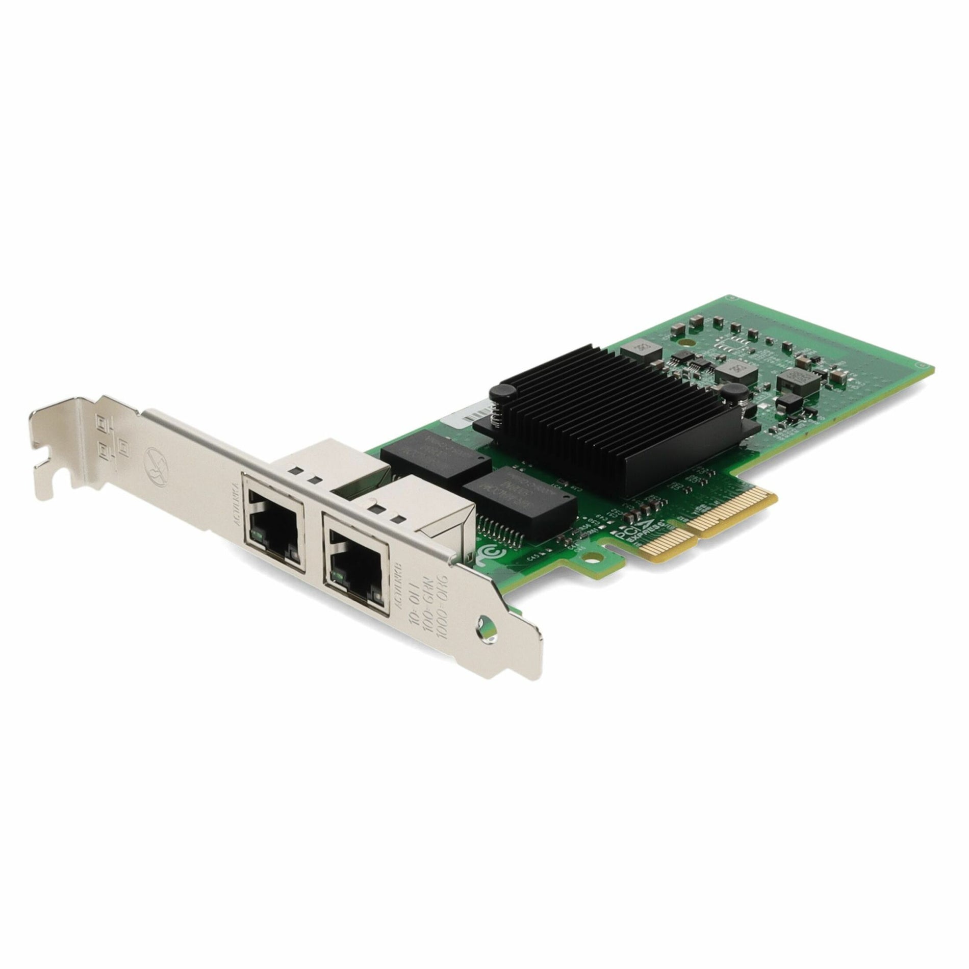 Dual-port Gigabit Ethernet PCIe network card with black heatsink and green PCB board-alternate-image2