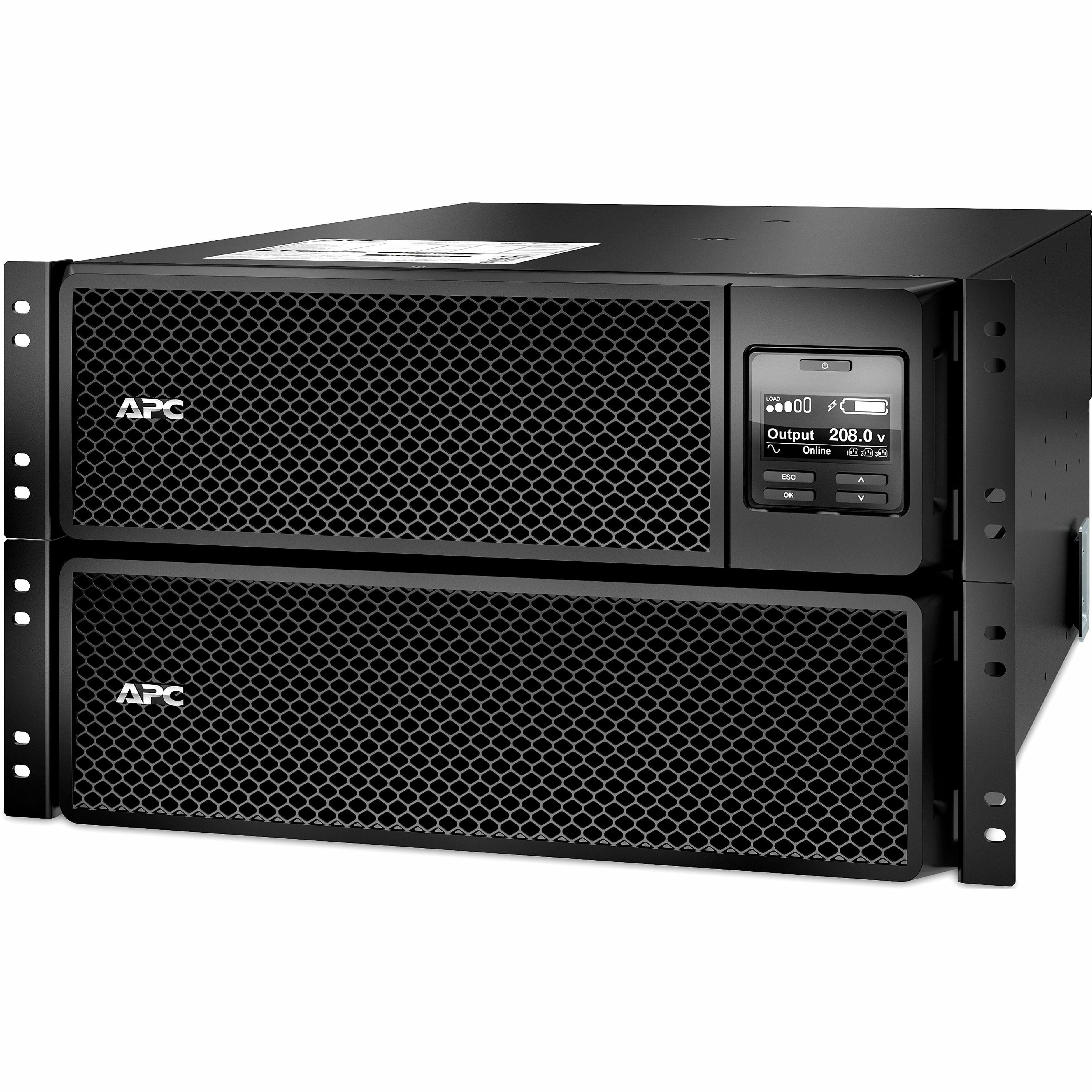 APC Smart-UPS On-Line, 8kVA/8kW, Rackmount 6U, 208V, 4x L6-20R+2x L6-30R NEMA outlets, Network Card+SmartSlot, Extended runtime, W/ rail kit (SRT8KRMXLT)