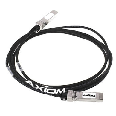 Axiom 10GBASE-CU SFP+ twinax cable with black jacket and metal SFP+ connectors at both ends, coiled in circular layout-alternate-image1