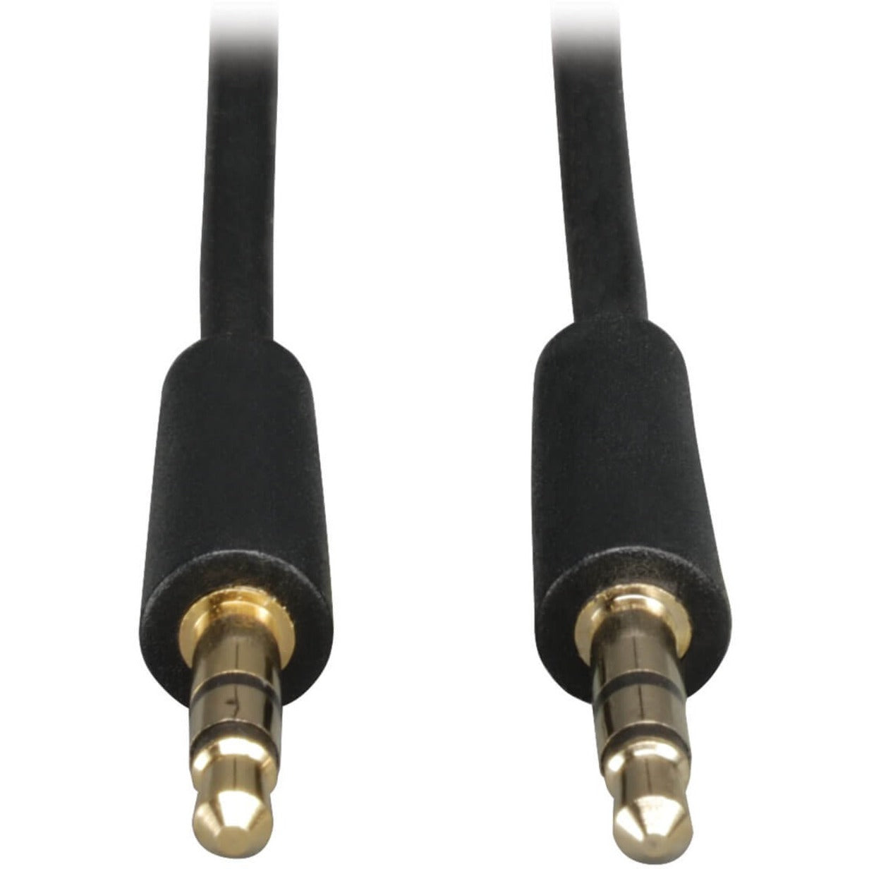 Close-up view of gold-plated 3.5mm stereo audio connectors on black cable with strain relief-alternate-image1