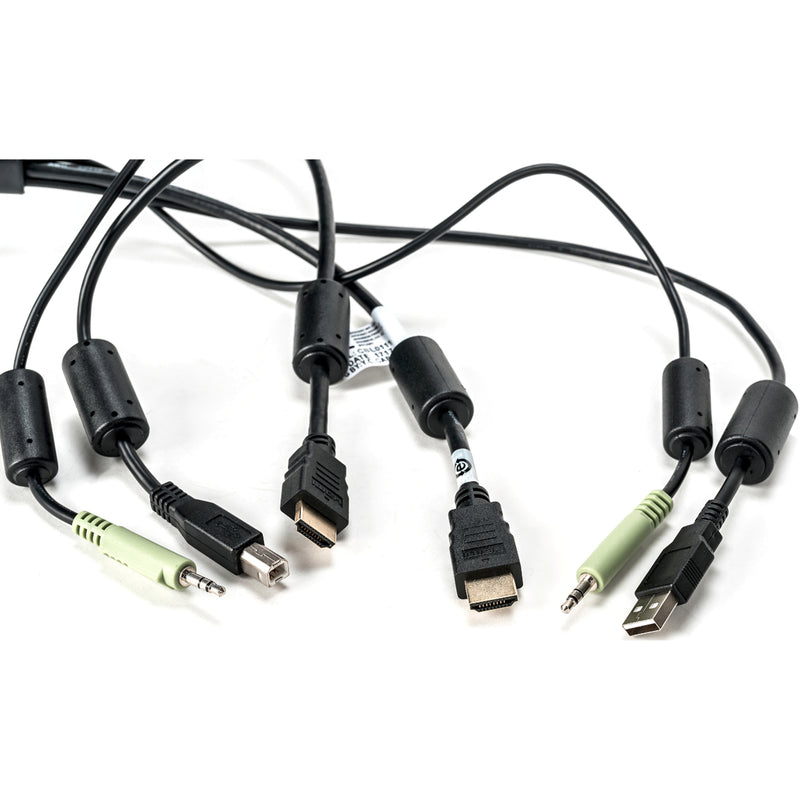 Close-up view of Vertiv Avocent KVM cable connectors showing HDMI, USB, and audio interfaces