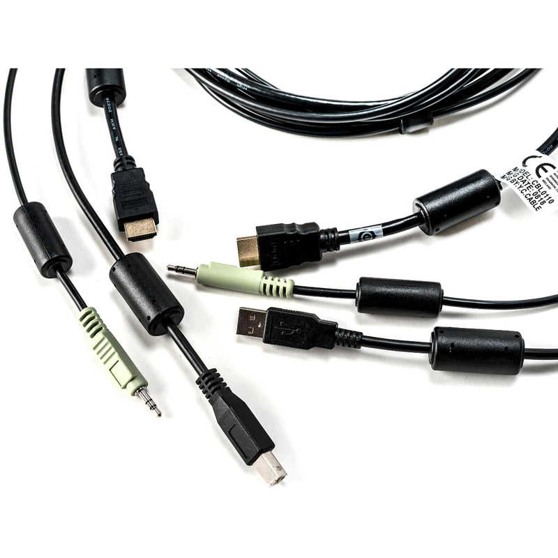 Close-up view of Vertiv Avocent KVM cable connectors showing USB, HDMI, and audio interfaces