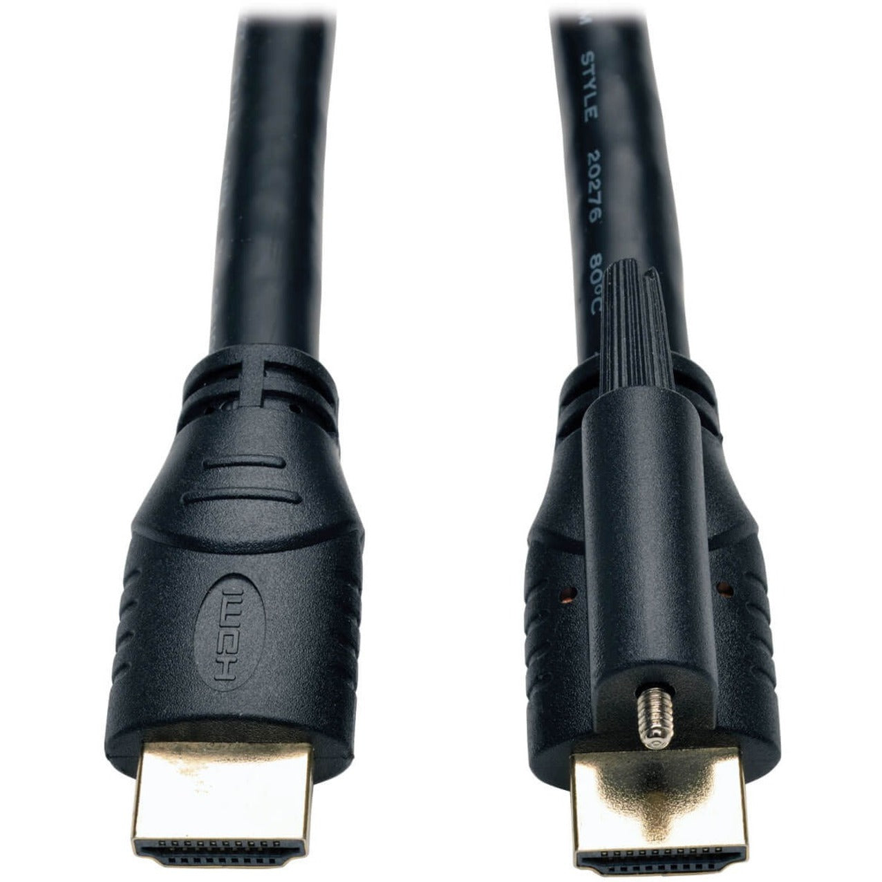 Close-up view of Tripp Lite P569-006-LOCK HDMI cable connectors showing locking mechanism and gold-plated contacts-alternate-image1