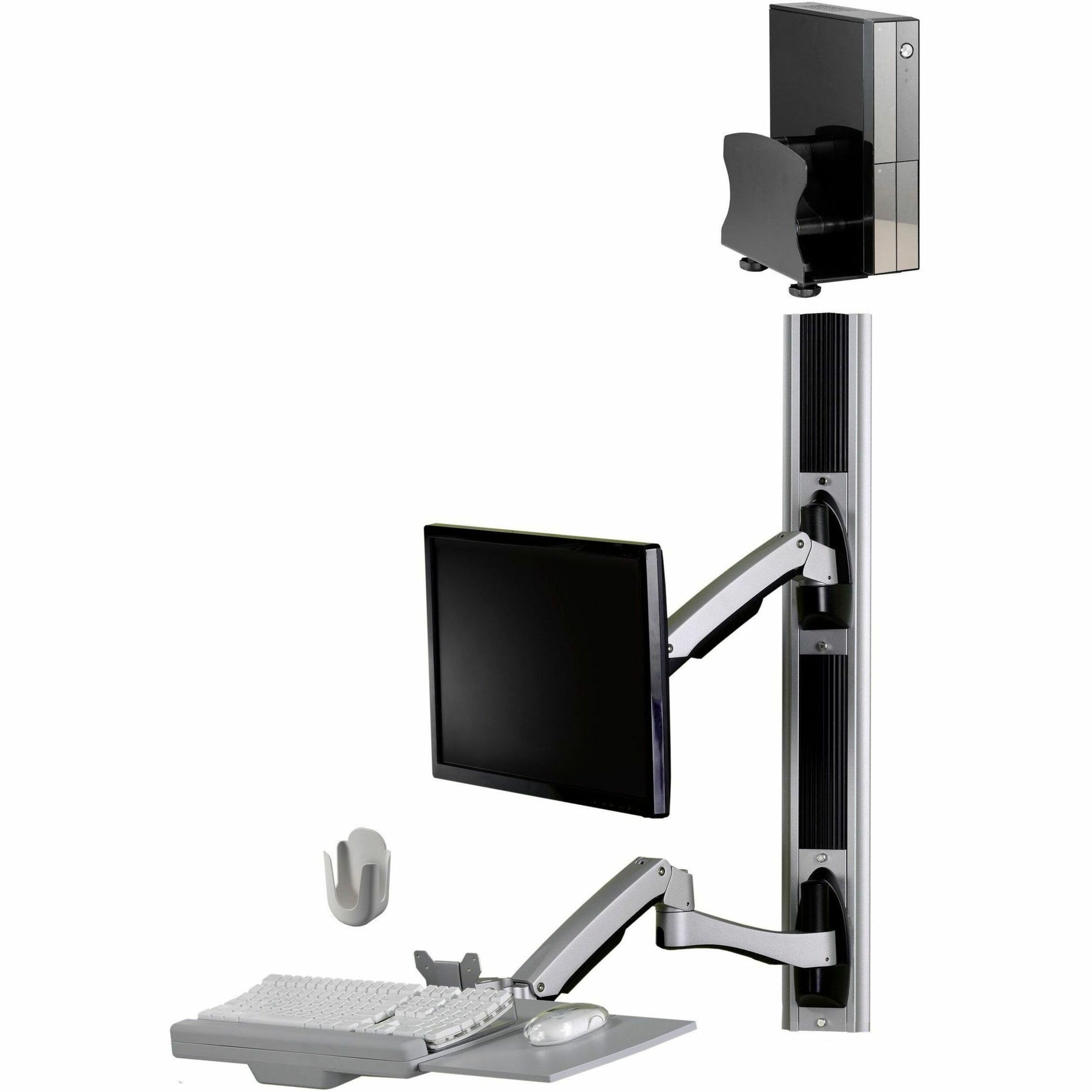 Amer wall mount workstation fully assembled with monitor, keyboard tray, and CPU holder-alternate-image2