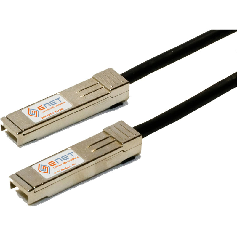 ENET Meraki compatible twinax cable with SFP+ connectors showing metal housing and black cable assembly