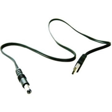 Black USB Type A male to barrel connector power cable with curved layout showing both connector ends-alternate-image1