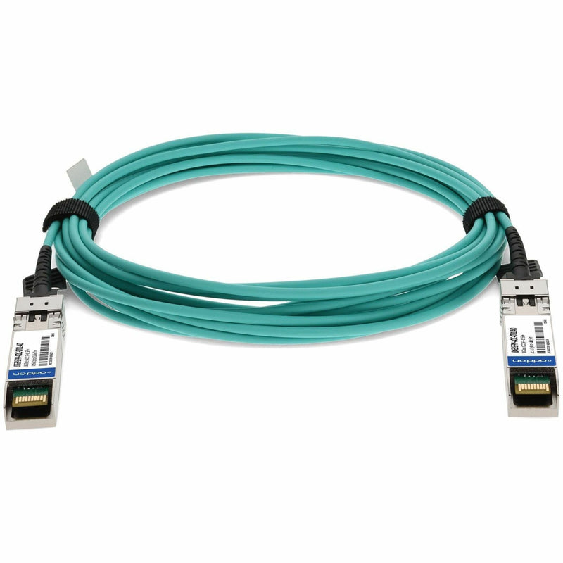 Detailed view of AddOn SFP+ cable highlighting compliance features