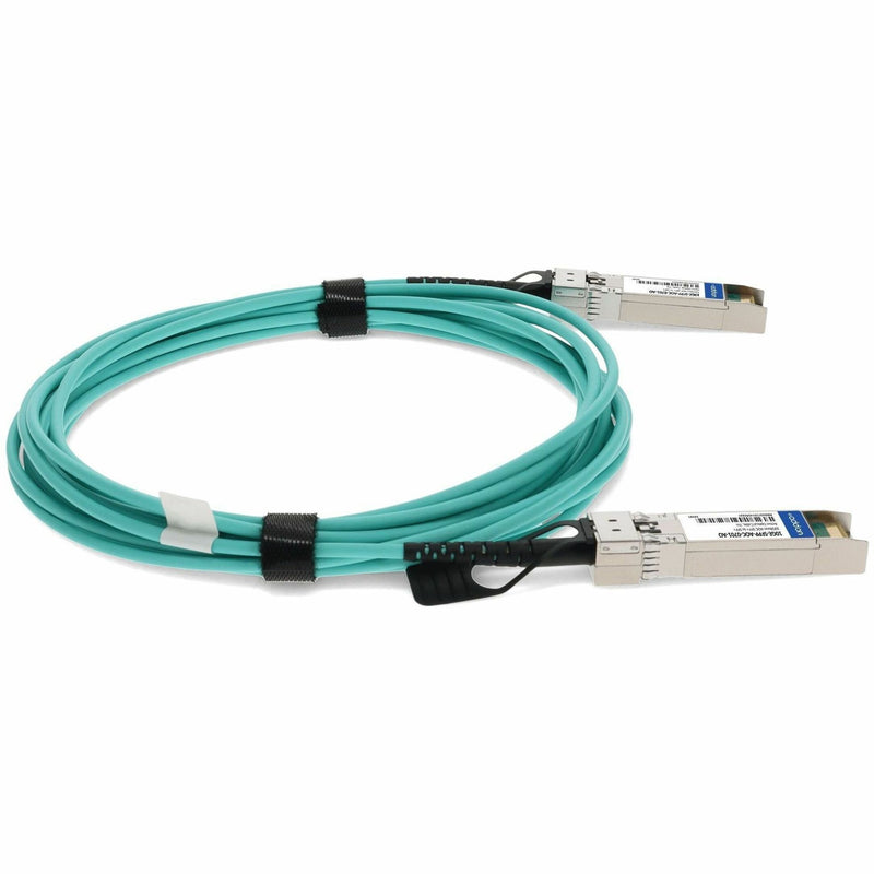 Close-up of AddOn SFP+ cable construction and protection features